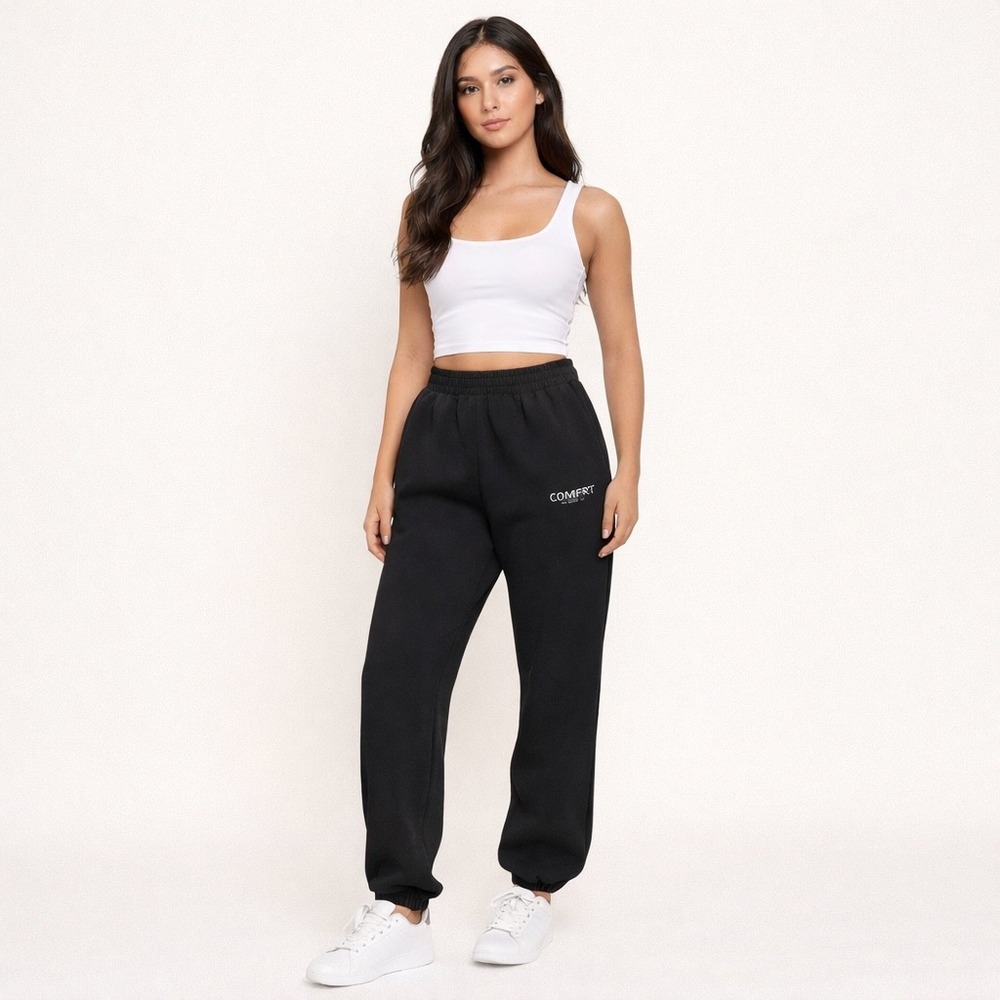 Comfrt Signature Fleece Jogger Sweatpants Black High Waisted Women's Size XS